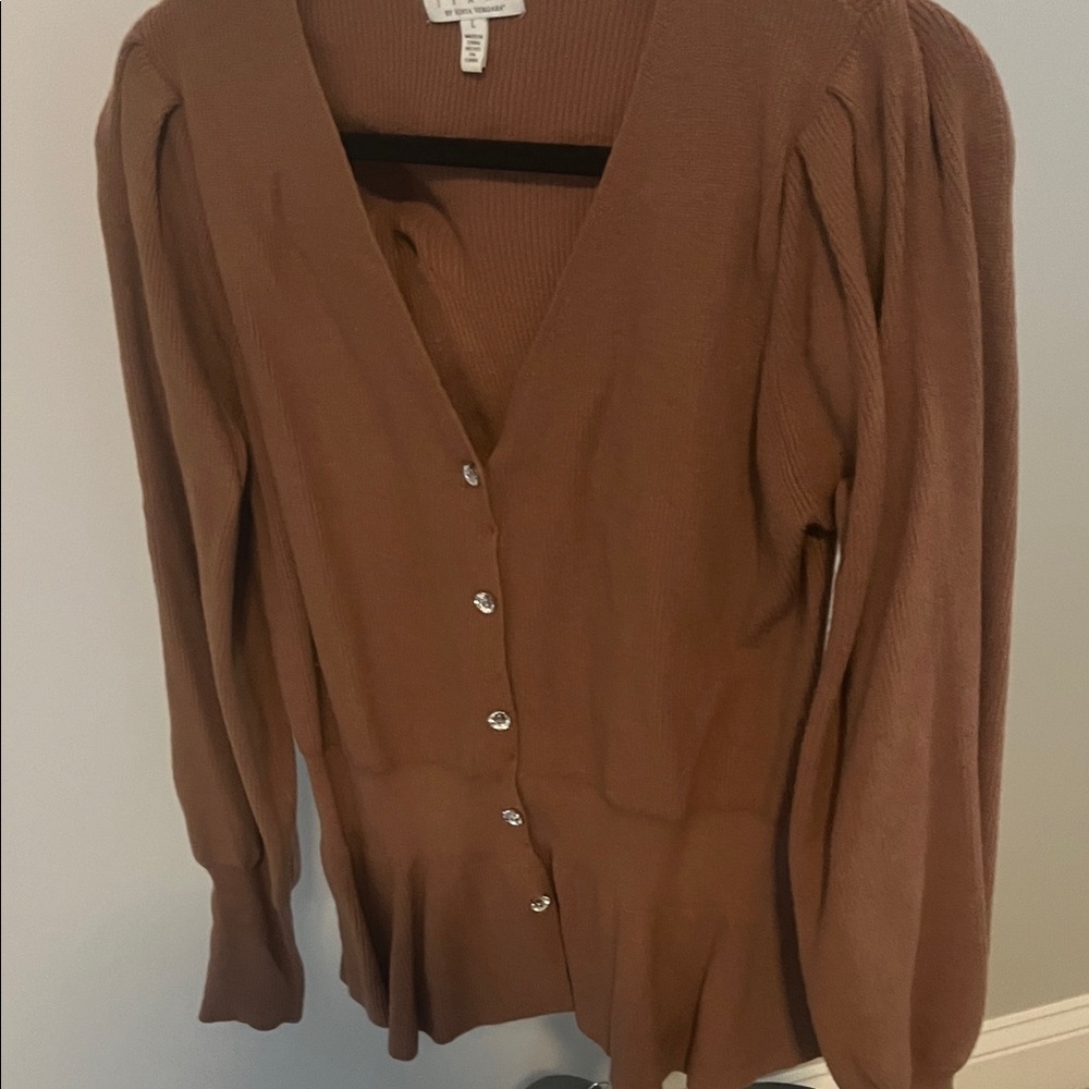 Sofia by Sofia Vergara Tan Cardigan with Crystal Buttons